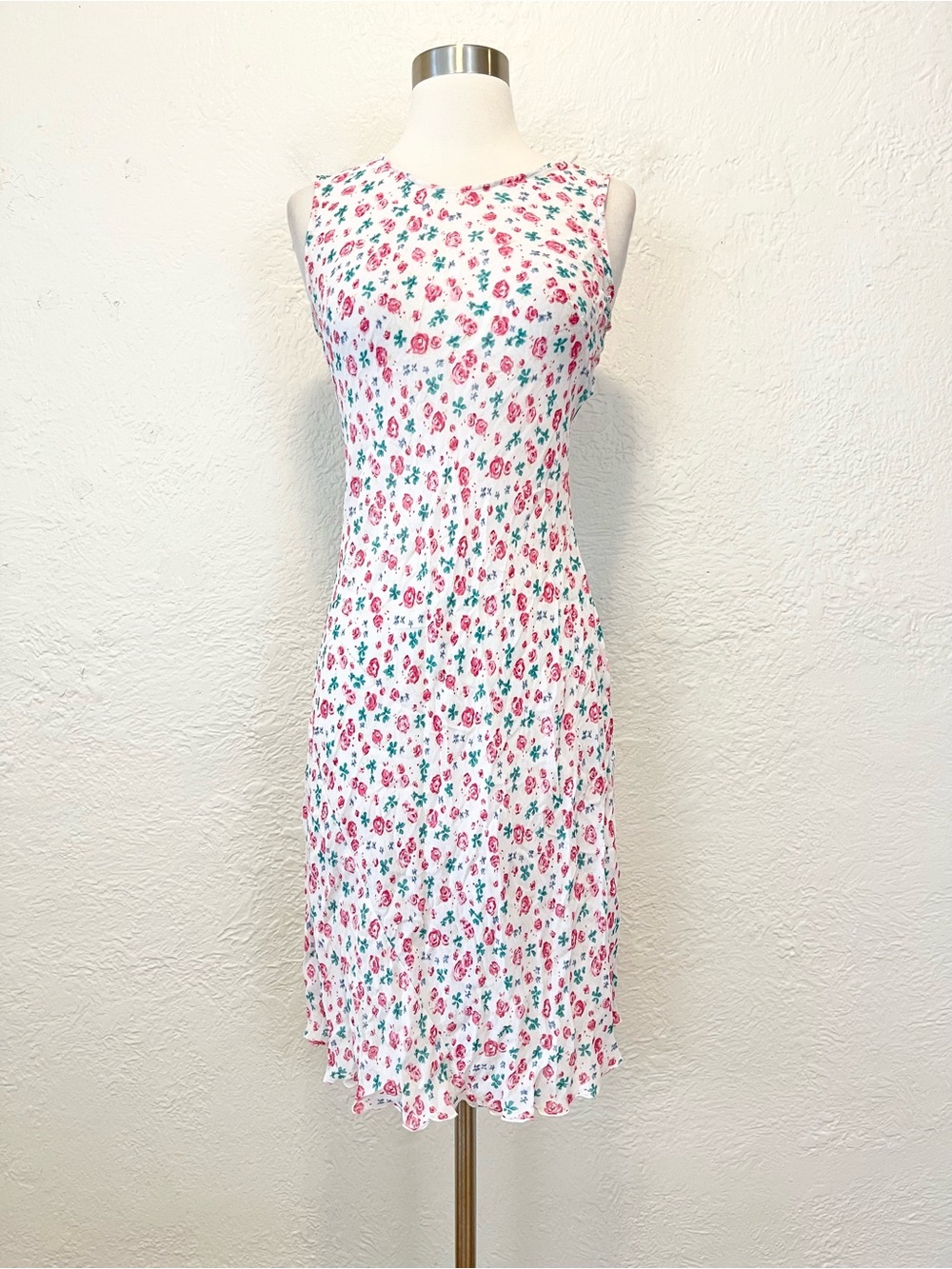 Vintage 90s Y2K April Cornell Dress White Pink Floral Mesh Cottagecore Fairy S